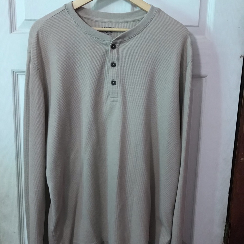 GH Bass & Co Light Tan Waffle Henley LS Shirt XL